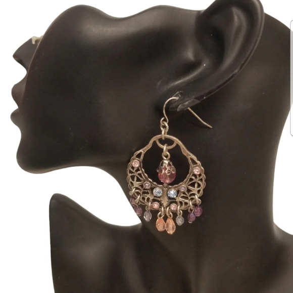 VINTAGE STERLING SILVER & RHINESTONE DROP STATEMENT EARRINGS - Picture 4 of 6